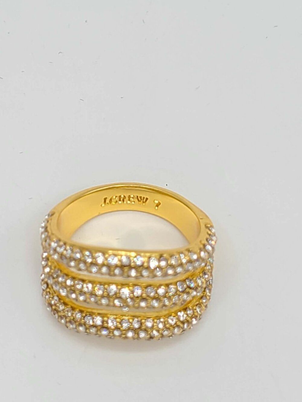 J Crew Clear Triple Pave Gold Tone Ring size 7